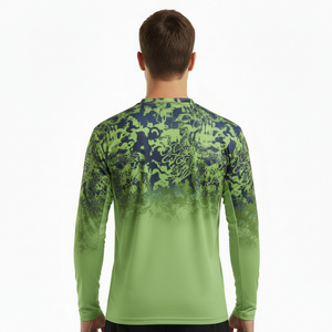 เสื้อยืดแขนยาวผู้ชาย สีเขียว-น้ำเงิน แห้งเร็ว ระบายอากาศดี สวมใส่สบาย คอกลม ผ้าถัก คอตตอน/ใยไผ่ ทรงปกติ - Product Image 5