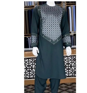 Men Traditional Afghan Shalwar Kameez Set Brown Embroidered Ethnic Long Sleeve <b>Islamic</b> Clothing Outfit - Product Image 2