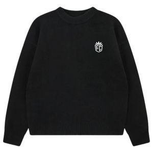 Pull en maille noir à col rond avec bordure contrastée, doux, confortable, ajusté, léger, pour un usage décontracté - Product Image 1