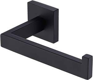 Porte-rouleau de papier toilette en métal, forme poignée de porte, moderne, noir, finition miroir poli, support mural pour papier toilette - Product Image 1