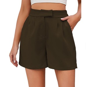 Women's Summer Vintage 100% Cotton <b>Canvas</b> Cute Casual Shorts with Side Pockets High Waist Elastic <b>Back</b> - Product Image 3