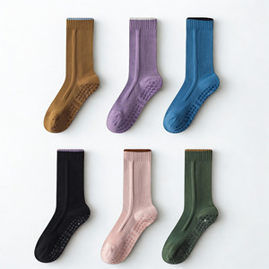 <b>Custom</b> Logo Anti-Slip Crew <b>Socks</b> Solid Color Non-Slip <b>Grip</b> <b>Socks</b> for Daily Wear Adults Spring Casual Knitted <b>Sock</b> - Product Image 1