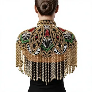 Cape en polyester pour adulte avec broderie perlée, franges, perles, sequins noirs, dorés, rouges, verts pour veste de mariage, Chandni Export House - Product Image 1