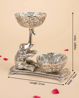 Plateau décoratif éléphant en argent plaqué allemand fait main, avec tronc surélevé, éléphant assis en métal sculpté, style moderne, luxueux et élégant