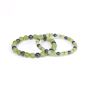Conjunto de Pulseras Clásicas y Modernas de Aleación con Perlas de Imitación, Bolas de Jade Negras y Grises, Bañado en Oro, Unisex, para Fiestas y Moda - Product Image 2