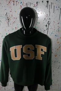 Sweat-shirt à col montant USF vert foncé 100% coton avec broderie appliquée, col large, fils fins - Product Image 2