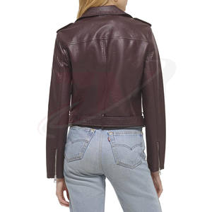 Chaquetas de cuero elásticas para mujer, chaqueta corta personalizada para mujer, cuero genuino PU - Product Image 3
