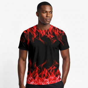 Camiseta de Manga Corta con Cuello Redondo para Hombre, con Estampado de Llamas Rojas, Transpirable, Corte Regular, Ropa Casual - Product Image 6
