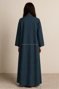 อาบายะผ้าเดนิมพรีเมียมสำหรับผู้หญิง ชุดเดรสยาวแบบเรียบร้อย สวมใส่สบาย สไตล์อิสลาม ทรงหลวมทันสมัย สีน้ำเงิน - Product Image 3