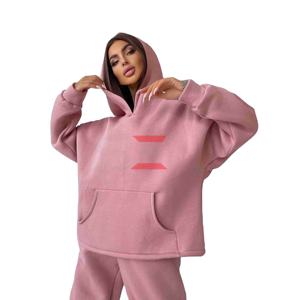 Custom LOGO Women Distressed Hoodie Tracksuits Two Piece Top Quality Heavy Weight Sweatpants Hoodie Set Women's Sweatsuits Set - Product Image 1