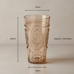 [Holar] Verre à boire en plastique de 20 oz de fabrication taïwanaise, design vintage à fleurs ambrées en relief, pour la maison, les cafés, l'extérieur - Product Image 3