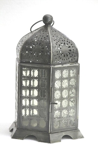 Artisan Design Moroccan Iron and <b>Glass</b> <b>Lantern</b> Candle Holder with Floral Cutouts and Arched Panels for Home Decoration - Product Image 2