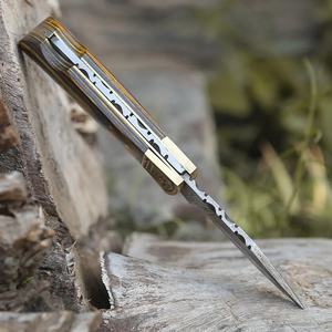 Cuchillo Plegable Recto de Acero de Damasco Hecho a Mano con Punta Caída, Mango de Madera Pakka Colorida, para Caza, Camping, Aire Libre, EDC, OEM - Product Image 2