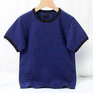 เสื้อยืดเด็กผู้ชายแขนสั้นลายทางผ้าฝ้าย 100% เสื้อผ้าเด็กสไตล์ลำลอง - Product Image 6