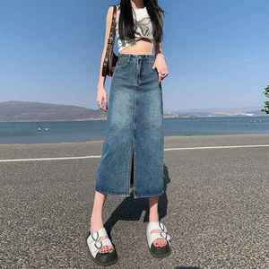 2026 Women's High Quality Vintage Denim <b>Jeans</b> Skirt Sexy High Waist Slimming Explosive Slit Wrap Hip Midi Spring Summer - Product Image 5