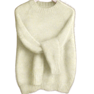 Pull en maille douce et moelleuse en mohair pour femme, col rond, manches longues, coupe ample, chaud, décontracté, léger, confortable, tendance hiver - Product Image 1
