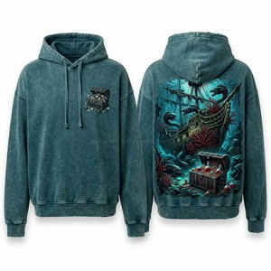 เสื้อฮู้ดซิปเต็มตัวแบบกำหนดเองสำหรับผู้ชาย สีน้ำเงินกรมท่าสไตล์วินเทจ เสื้อฮู้ดหนานุ่มแนวสตรีทแวร์ บริการผลิตและขายส่ง - Product Image 5