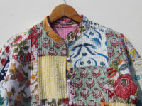 Jaket Pendek Berlapis Ringan Buatan Tangan 100% Katun Motif Bunga Putih yang Indah, Pakaian Wanita Model Baru, Pakaian Pesta