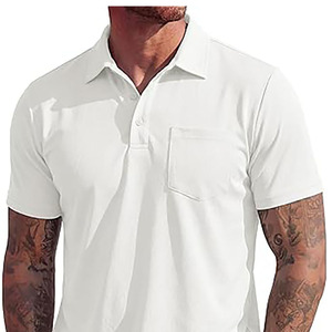 Men’s <b>White</b> <b>Polo</b> Shirt Short Sleeve with Chest Pocket Casual Plain <b>Polo</b> Shirt Breathable Fabric Custom Logo Available - Product Image 1
