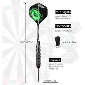 Set di freccette con punta in acciaio e aste in alluminio, 16 protezioni, alette di ricambio, affilatore e strumento per la cura delle alette - Product Image 2