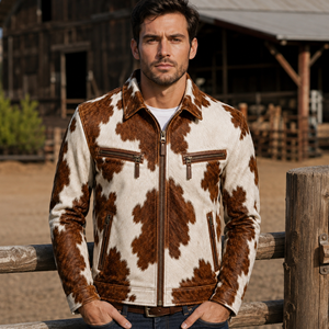 Chaqueta de Motero Vintage de Cuero Vacuno para Hombre, Cortavientos, con Cierre de Cremallera con Aspecto de Cuero PU, Cuello Alto, Logotipo Frontal y Bolsillos con Cremallera en el Pecho - Product Image 3