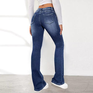Women Dark Blue High Waist Flared Jeans Ripped <b>Bell</b> Bottom Denim Pants Stretchy Bootcut Trousers - Product Image 3