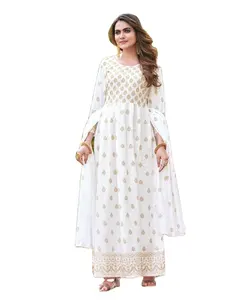 Traditionele Etnische Slijtage Gedrukt Werk Anarkali Kurti Met Medium Lengte 2.5 M Chiffon Dupatta Kopen Op Wholesale-prijs