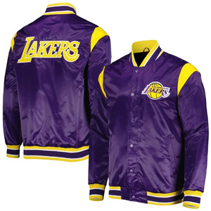 Custom Purple Satin Varsity Jacket Men Yellow Contrast Sleeve Bomber Jacket Wholesale Letterman Baseball Uniform - Product Image 1