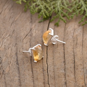 Boucles d'oreilles clous en citrine naturelle rectangulaire facettée, pierres précieuses authentiques, bijoux en argent sterling 925, fournisseur grossiste - Product Image 3