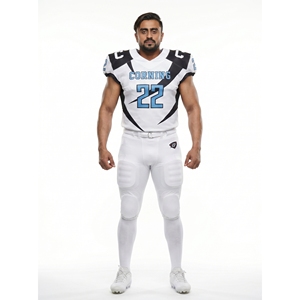 Custom Sublimated Printed White V-Neck American Football Jersey Premium Moisture Wicking Polyester <b>Mesh</b> CORNING Team Game - Product Image 1