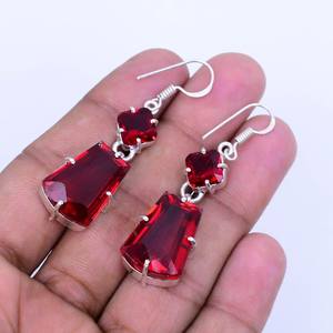 Boucles d'oreilles pendantes en grenat du Mozambique, argent sterling 925, bijoux faits main style bohème, cadeau élégant pour femme - Product Image 5