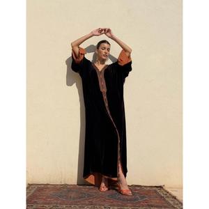Silk Velvet <b>Kaftan</b> In Purple Tone Terracotta Under <b>Kaftan</b> V-neckline Graphic Traditional Buttons Aakaids With Wide Sleeves - Product Image 4