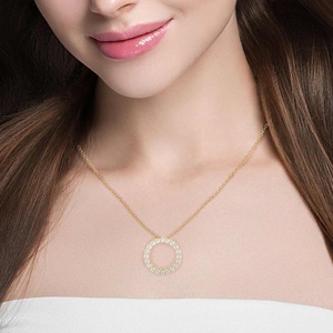 Pendentif cercle ouvert en or massif et diamant naturel Collier minimaliste et délicat pendentif en grappe Cadeau d'anniversaire parfait pour elle - Product Image 5