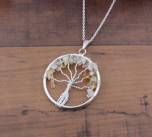 Collar Vintage de Cristal Natural en Bruto con Alambre, Diseño Árbol de la Vida, Plata de Ley 925 con Baño de Platino, Engaste de Bisel, Gema en Bruto - Product Image 6