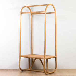 Rattan Clothing <b>Rack</b> With Shelf Minimalist Standing Garment Organizer For Wardrobe Space Saving Design - Product Image 2
