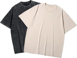 Heavyweight Retro Style Men's Oversized T-Shirts Heavy Loose Fit Vintage Washed Solid Color Tee Unisex Cotton Short Sleeve - Product Image 3