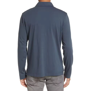 Polo en coton uni à manches longues pour homme avec poche, style décontracté, tissu Oxford, design anti-plis - Product Image 5
