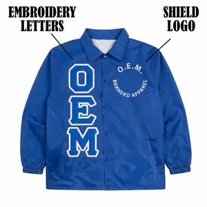 Custom Eco-Friendly <b>Vintage</b> Fraternity Varsity Jacket Blue <b>Windbreaker</b> Greek Letter Embroidered Logo Button Front Sorority - Product Image 1