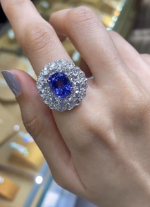 Vintage Alloy Silver Plated Lab Created IGI Certified Kate Middleton Blue Stone Engagement <b>Cushion</b> Cut Diamond Ring <b>for</b> Fashion - Product Image 4