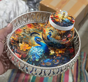 Bandeja Metálica Religiosa con Estampado de Pavo Real, Recuerdo de Boda, Bandejas de Regalo Indias, Cesta para Damas de Honor, Regalo para Fiesta de Haldi Mehndi - Product Image 3