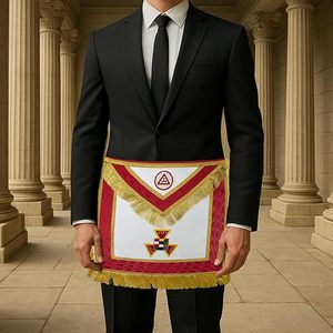 Fringed High Priest Royal Arch Masonic Apron - [<b>Red</b> & Gold] Extendable Belt with Metal Snake Clip and Hook - Product Image 5
