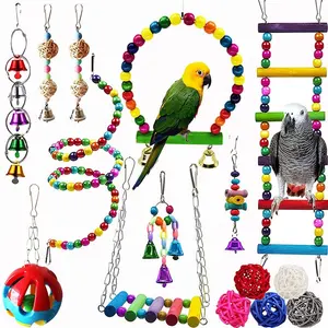 Hot Selling Bird Toy Set Colorful Pet Parrot Toys Swing Chewing Hanging Cage Toy With Bell Bird Cage Accessories