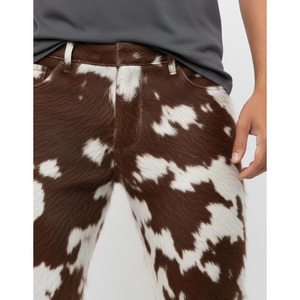 Pantalon en cuir de vachette véritable avec fourrure pour homme, style motard western, pour la mode et la pratique de la moto - Product Image 4