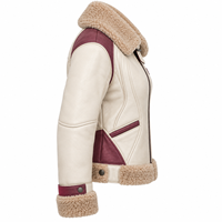Veste en cuir d'agneau véritable pour femme, couleur crème, bordeaux, avec doublure en fourrure, col à revers, sangle à boucle, manteau d'hiver