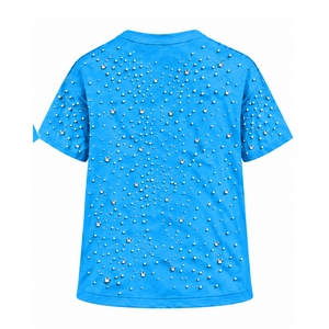 Camiseta Unisex Azul Claro con Perlas, Elegante Camiseta de Cuello Redondo y Manga Corta con Adornos de Perlas para Ropa Urbana y Moda Diaria - Product Image 2