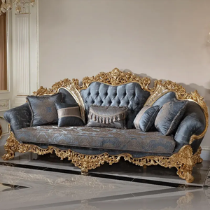 Juego de Sofás de Madera de Teca de Lujo Grand Monarch, Tallados a Mano, Estilo Europeo Clásico, Muebles de Sala de Estar Reales, Diseño de Palacio Premium para Apartamento - Product Image 4