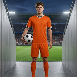 Trendy Vibrant Orange Soccer Uniform Set with Black and White Trim Sublimated Football uniform teamwear - Product Image 4