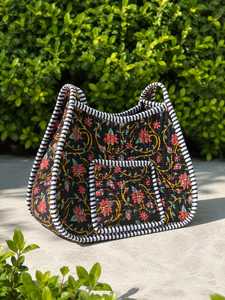 Floral Print Quilted Cotton Tote Bag <b>Large</b> Open Top Shoulder <b>Handbag</b> Fashion Durable Foldable for Daily Shopping Travel Beach - Product Image 4