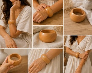 Pulsera Redonda de Madera Hecha a Mano, Decoración Rústica Ecológica para el Hogar, Artesanía Natural Pulida - Product Image 3