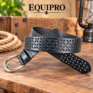 Equipro Vintage Casual Genuine Leather <b>Belt</b> Herringbone Pattern Silver Square Pin Breathable Cow Hide 3.5cm Width One Piece - Product Image 2